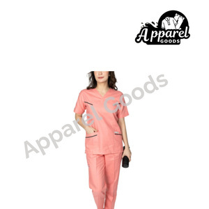 Coral- Peach Cotton Striped Female Scrubs
